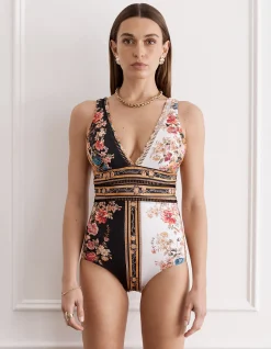 Peacock Deep V Floral One Piece Swimsuit