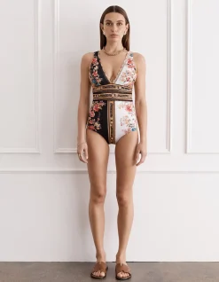 Peacock Deep V Floral One Piece Swimsuit