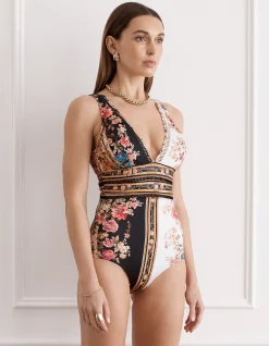 Peacock Deep V Floral One Piece Swimsuit