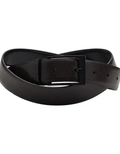 Pebble Grain Leather Dress Belt with Pin Buckle