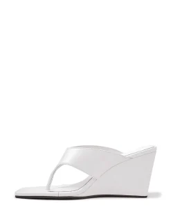 PERRI White Leather Wedge Thong