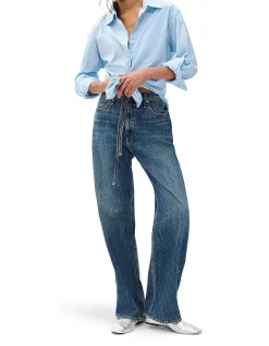 Phoebe Mid Rise Drawstring Wide Leg Jeans