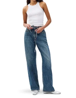 Phoebe Mid Rise Drawstring Wide Leg Jeans