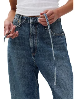 Phoebe Mid Rise Drawstring Wide Leg Jeans