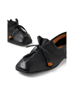 Pigeon Beaded Tie Front Leather Flats