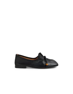 Pigeon Beaded Tie Front Leather Flats