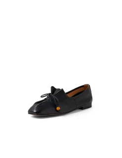 Pigeon Beaded Tie Front Leather Flats