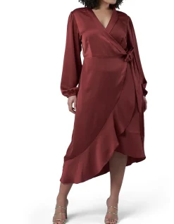 PINK DUSK - GIRL CRUSH SATIN WRAP DRESS