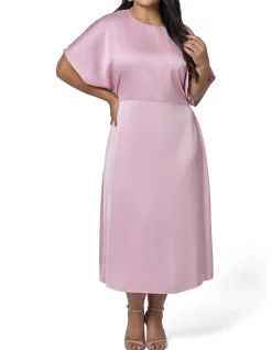 PINK DUSK - LUST UNLEASHED SATIN MIDI DRESS