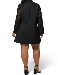 PINK DUSK-ENVY LACE TUXEDO MINI DRESS