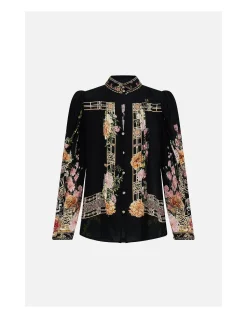 PINTUCK BLOUSE WITH DRAPED SLEEVE