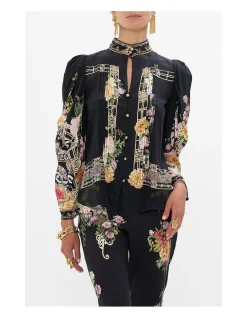 PINTUCK BLOUSE WITH DRAPED SLEEVE