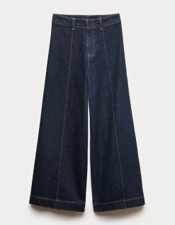 Pintuck High Waisted Wide Leg Ankle Grazer Jeans