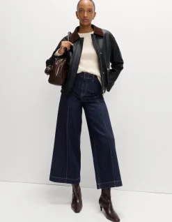 Pintuck High Waisted Wide Leg Ankle Grazer Jeans