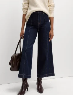 Pintuck High Waisted Wide Leg Ankle Grazer Jeans