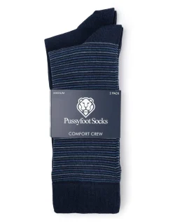 2PK COMFORT TOP BOLD STRIPE CREW SOCKS