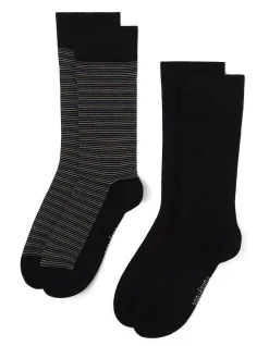 2PK COMFORT TOP BOLD STRIPE CREW SOCKS