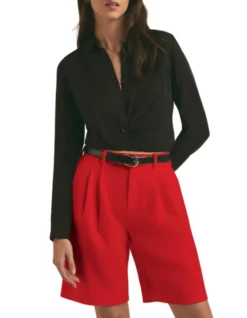 Pleated Bermuda Shorts with Zip Closure