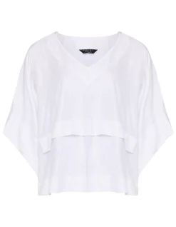PLEATED POP OVER 3/4 SLEEVE TOP