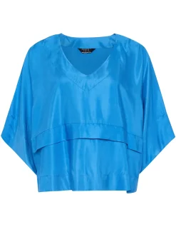 PLEATED POP OVER 3/4 SLEEVE TOP