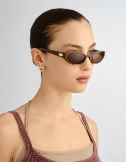 POPALICIOUS + BROWN OVAL BROWN MONO SUNGLASSES