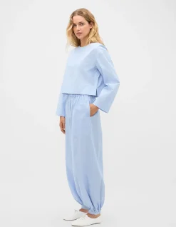 POPLIN STRIPE CROPPED BLOUSE