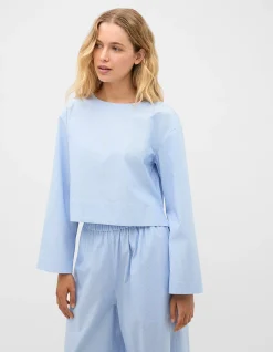 POPLIN STRIPE CROPPED BLOUSE