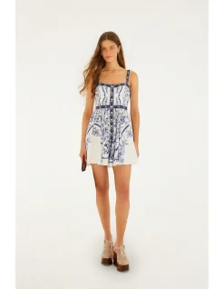 PORCELAIN GARDEN OFF-WHITE SLEEVELESS MINI DRESS
