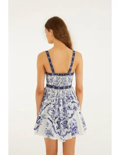 PORCELAIN GARDEN OFF-WHITE SLEEVELESS MINI DRESS
