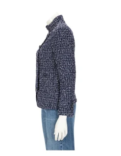 PRE-LOVED CHANEL NAVY FANTASY TWEED MILITARY COLLAR JACKET