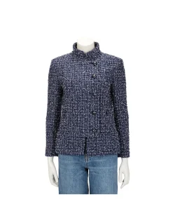 PRE-LOVED CHANEL NAVY FANTASY TWEED MILITARY COLLAR JACKET