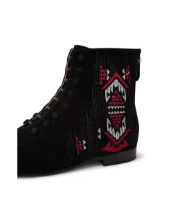 Presser Embroidered Lace Up Ankle Boots