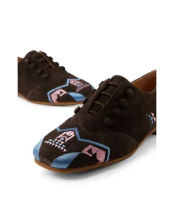 Prinity Embroidered Suede Lace Up Flats