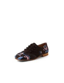 Prinity Embroidered Suede Lace Up Flats