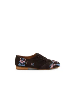 Prinity Embroidered Suede Lace Up Flats