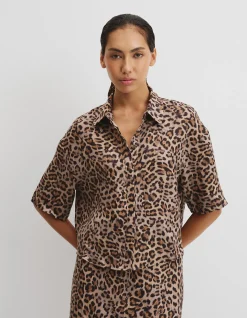 Print Boxy Fit Linen Shirt