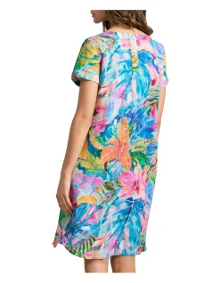 Printed Linen Dress - Vibrant Palm Print
