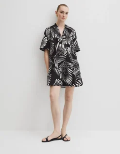 Print Linen Popover Dress