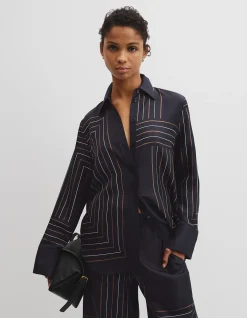 Print Long Sleeve Washable Silk Shirt