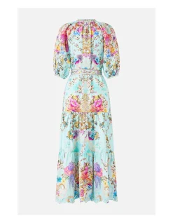 PUFF SLEEVE MIDI SHIRT DRESS WITH TIE