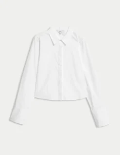 Pure Cotton Cropped Collared Shirt