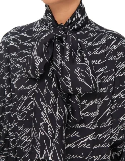 Pussy-Bow Love Letter Print Shirt