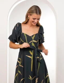QUOKO PUFF SLEEVE MIDI DRESS