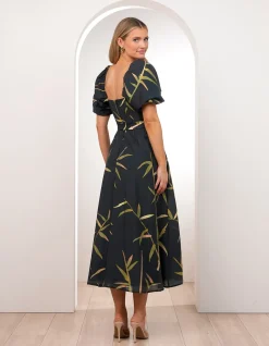 QUOKO PUFF SLEEVE MIDI DRESS