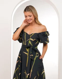 QUOKO PUFF SLEEVE MIDI DRESS