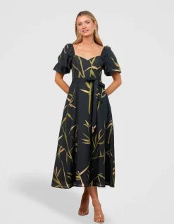 QUOKO PUFF SLEEVE MIDI DRESS