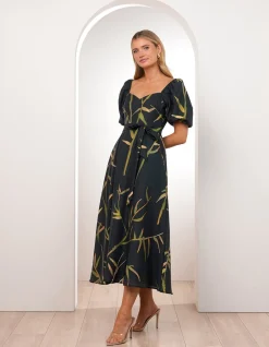 QUOKO PUFF SLEEVE MIDI DRESS