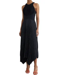 Rachel Pleated Handkerchief Hem Midi Dress