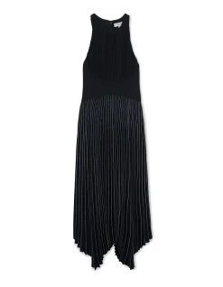 Rachel Pleated Handkerchief Hem Midi Dress
