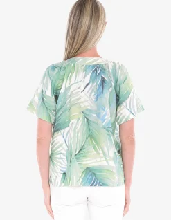 Rainforest Split Neck Palm Print Top
